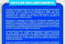 Prefeitura de Ingá emite nota de esclarecimento após denúncias da oposição sobre contratações sem licitação