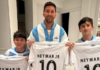 Neymar presenteia Messi e filhos com camisas autografadas do Santos