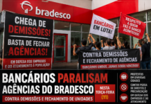 Bancários paralisam agências do Bradesco nesta terça-feira (11) contra demissões e fechamento de unidades